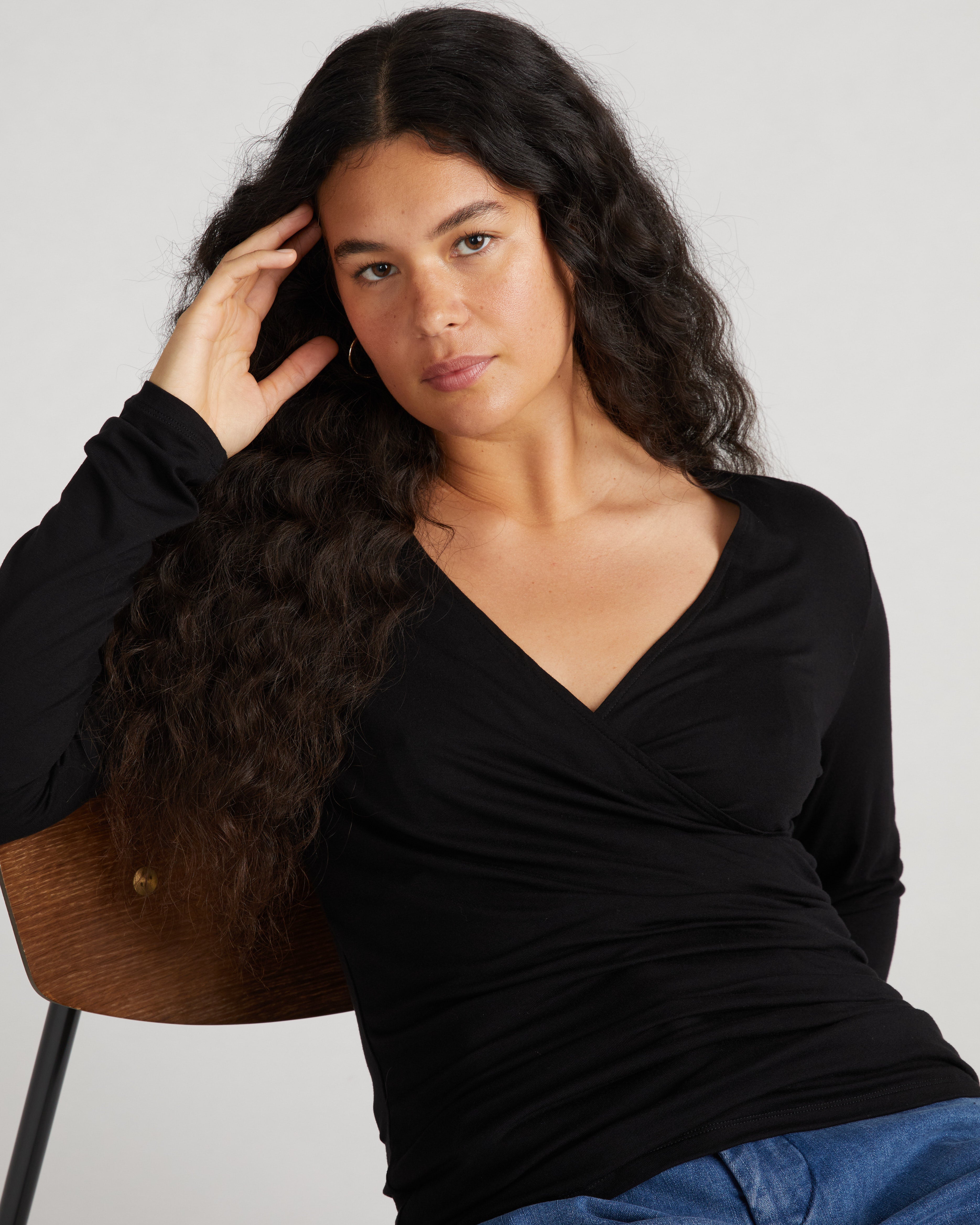 Liquid Jersey Two-Way Long Sleeve Cross Top - Black – Universal