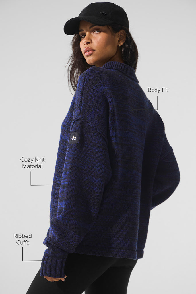 Heritage Full Zip Sweater - Navy Multi | ALO