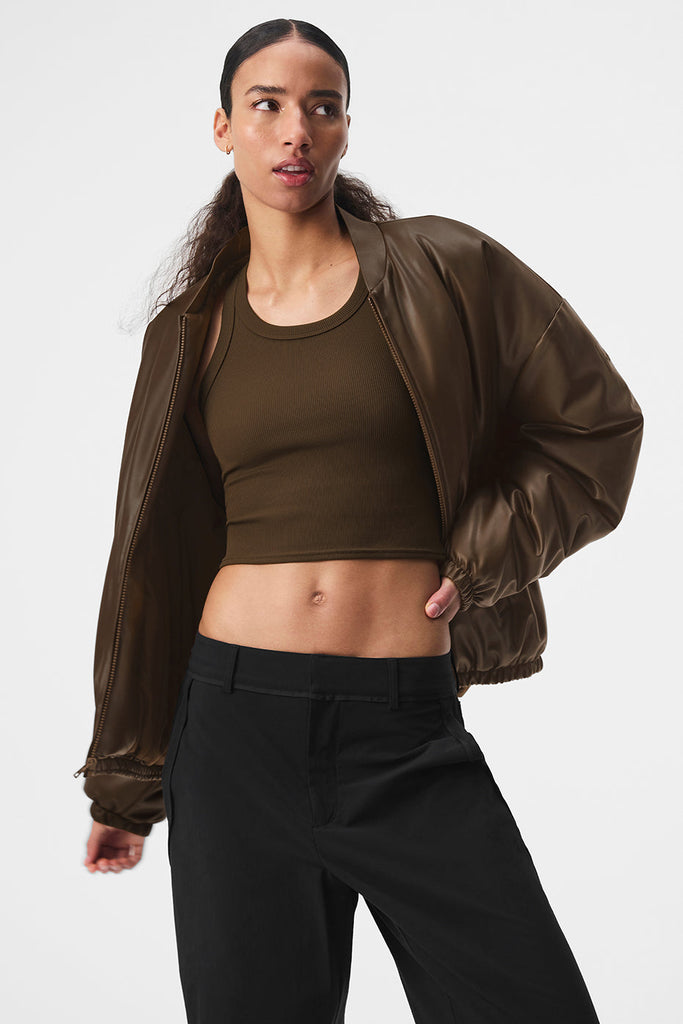 Faux Leather Premier Bomber - Espresso | ALO