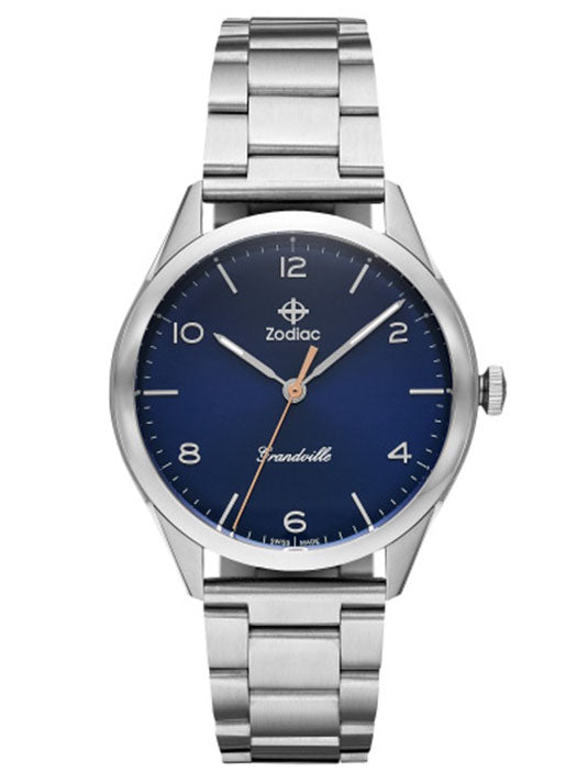 Zodiac Grandville Blue Dial, Silver Stainless Steel Men's Watch