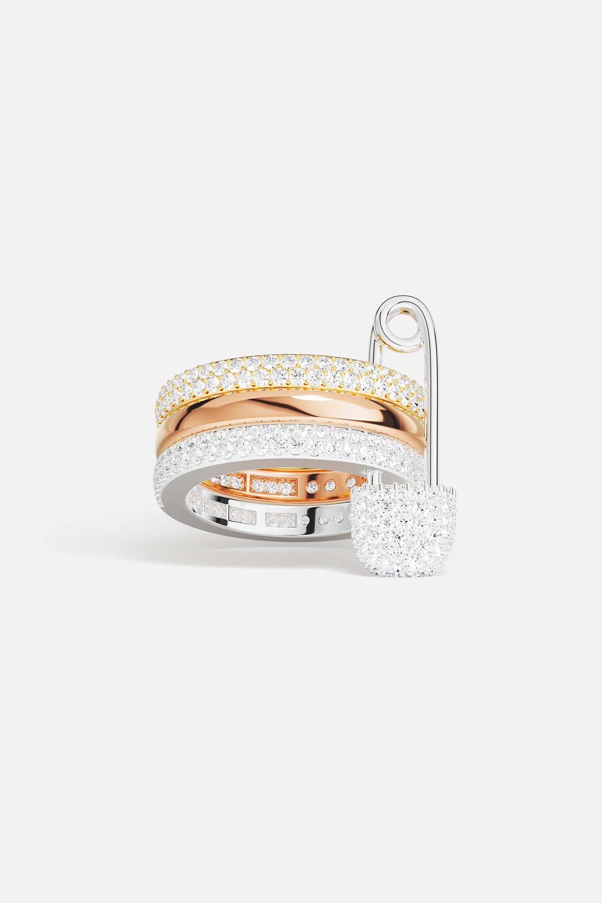 Love, Smile, Bonheur Triple Hoop Safety Pin Ring | APM Monaco
