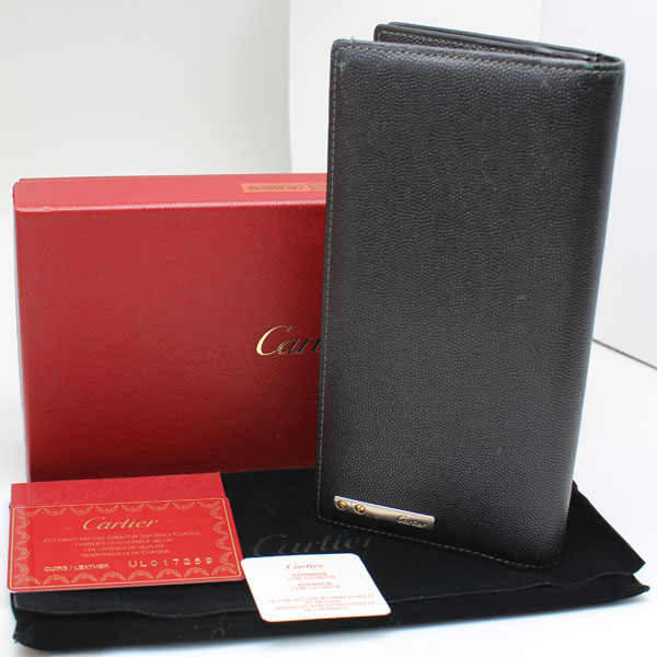 Cartier カルティエ サントス レザー2つ折長財布 革 黒 ブラック 送料