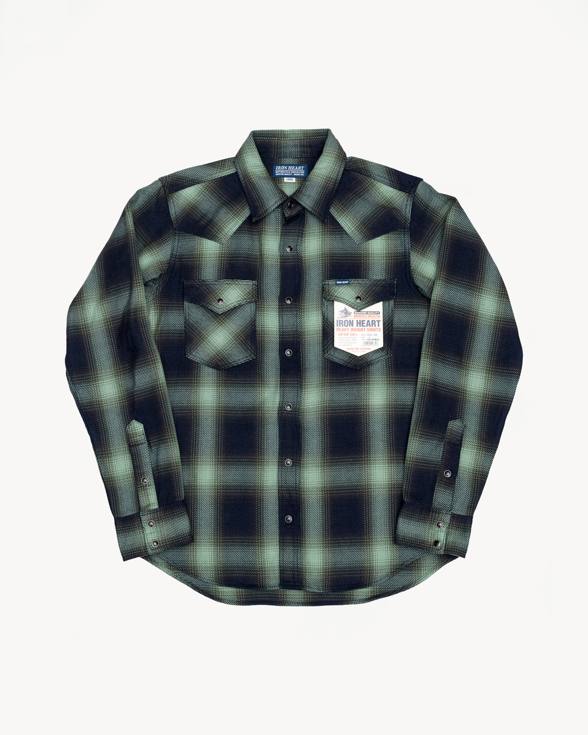 IHSH-348-GRN - 9oz Selvedge Ombré Check Western Shirt - Green | Dant