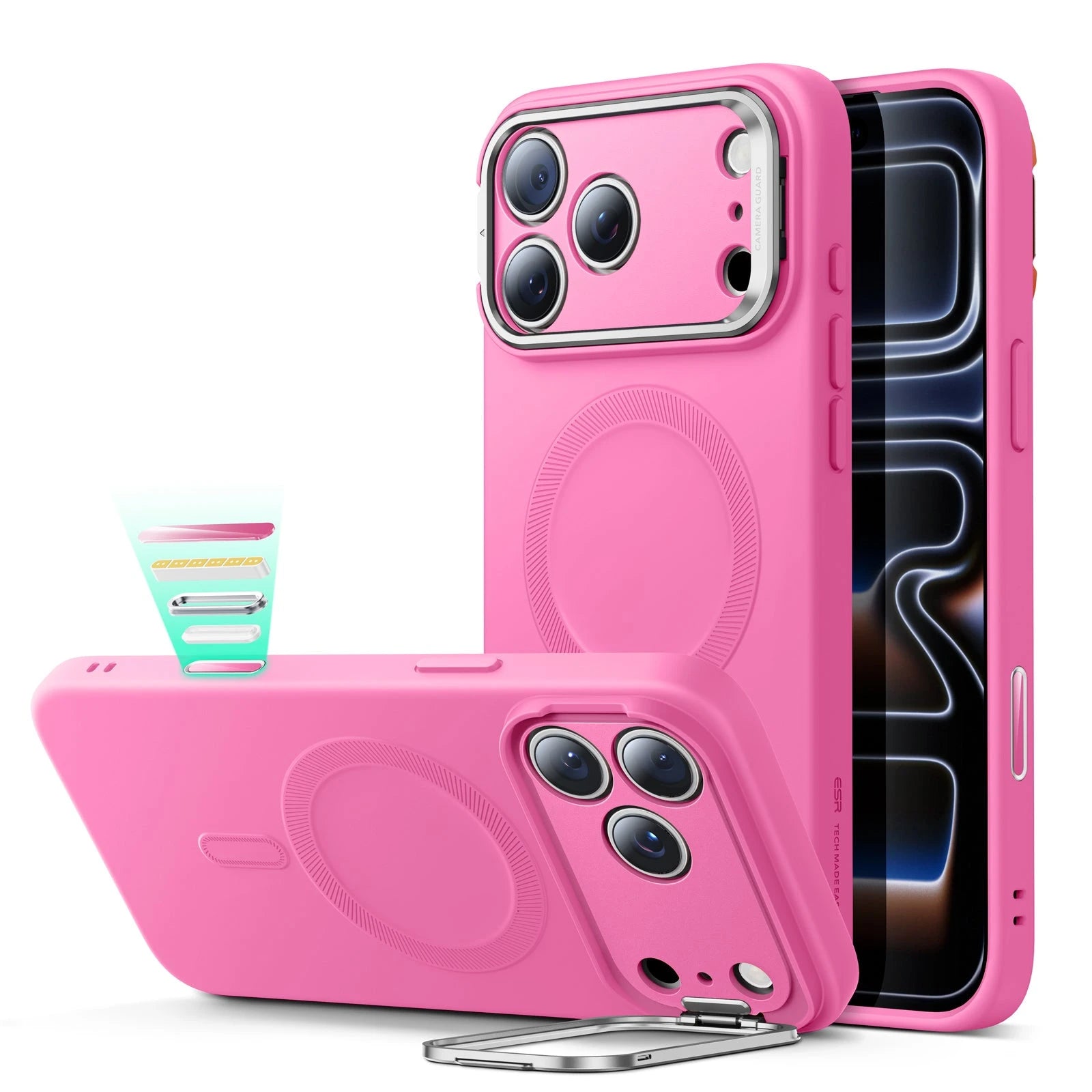 iPhone 17 Pro Max Pink Silicone Case with Camera Cover & Lens