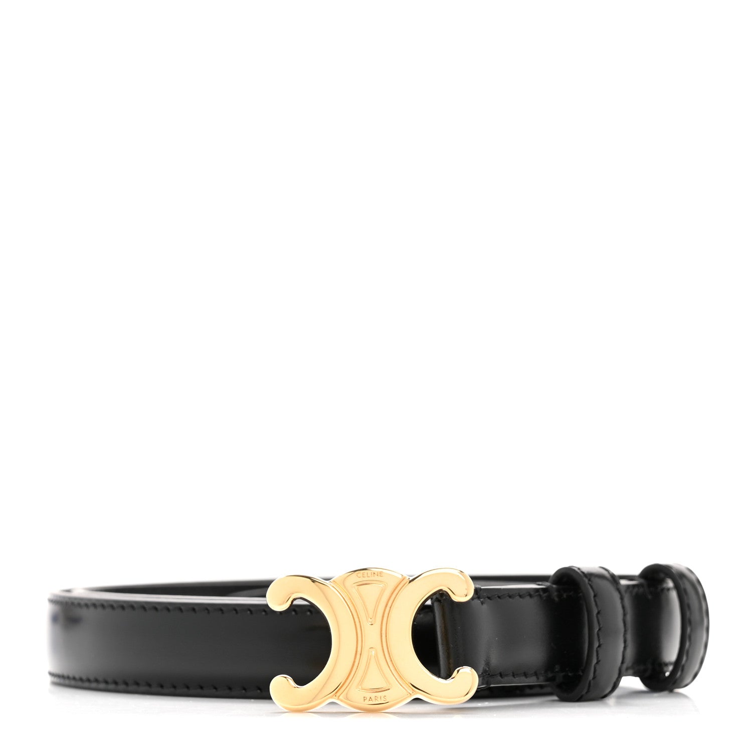 Celine Box Calfskin Small 18mm Triomphe Belt 75 Black 1819488