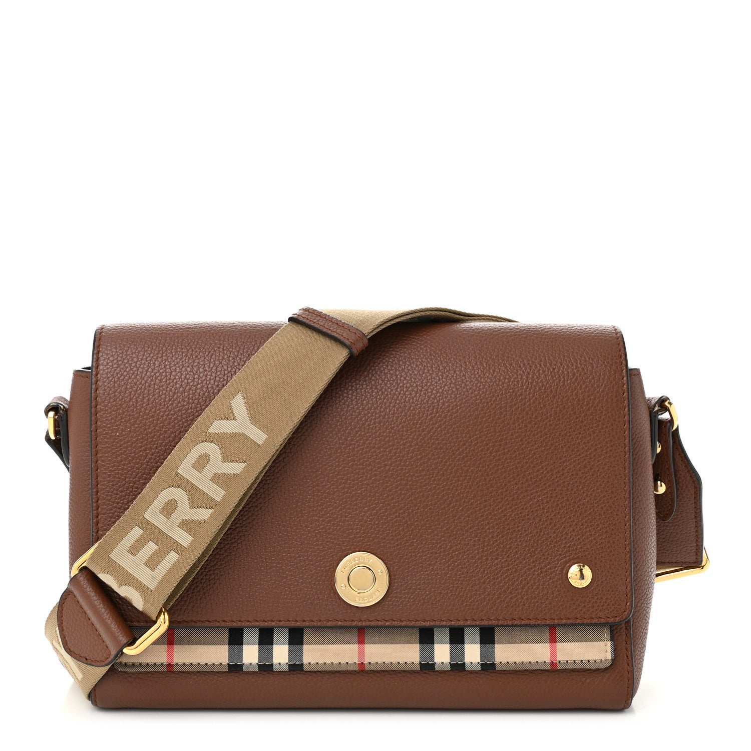Burberry Grainy Calfskin Vintage Check Note Crossbody Bag Malt