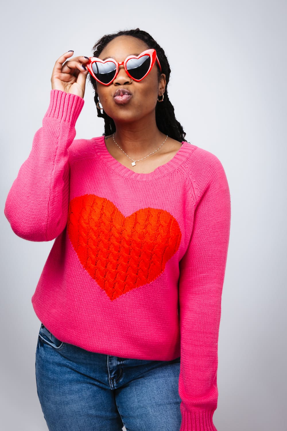 Miracle Textured Heart Sweater for Women in Hot Pink/Red | M9147