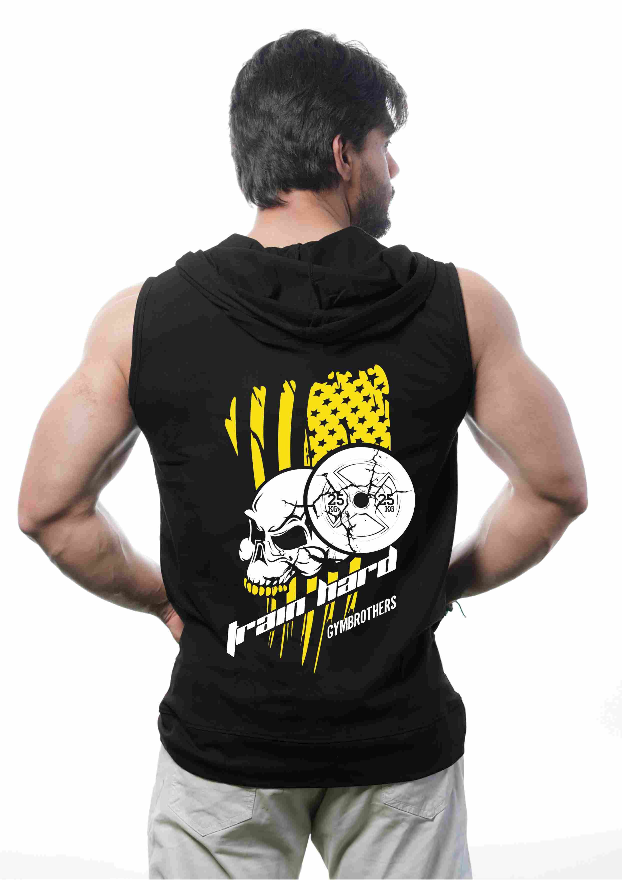 TRAIN HARD Men's Sleeveless Zip Hoodie (BLACK) – Gymbrothers