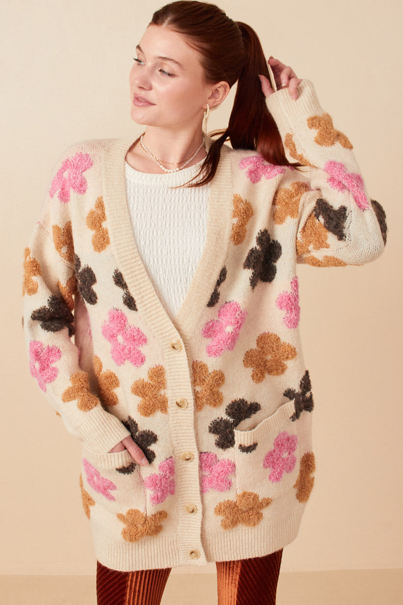 Ladies Textured Floral Cardigan Sweaters | Boho Inspired Inclusive