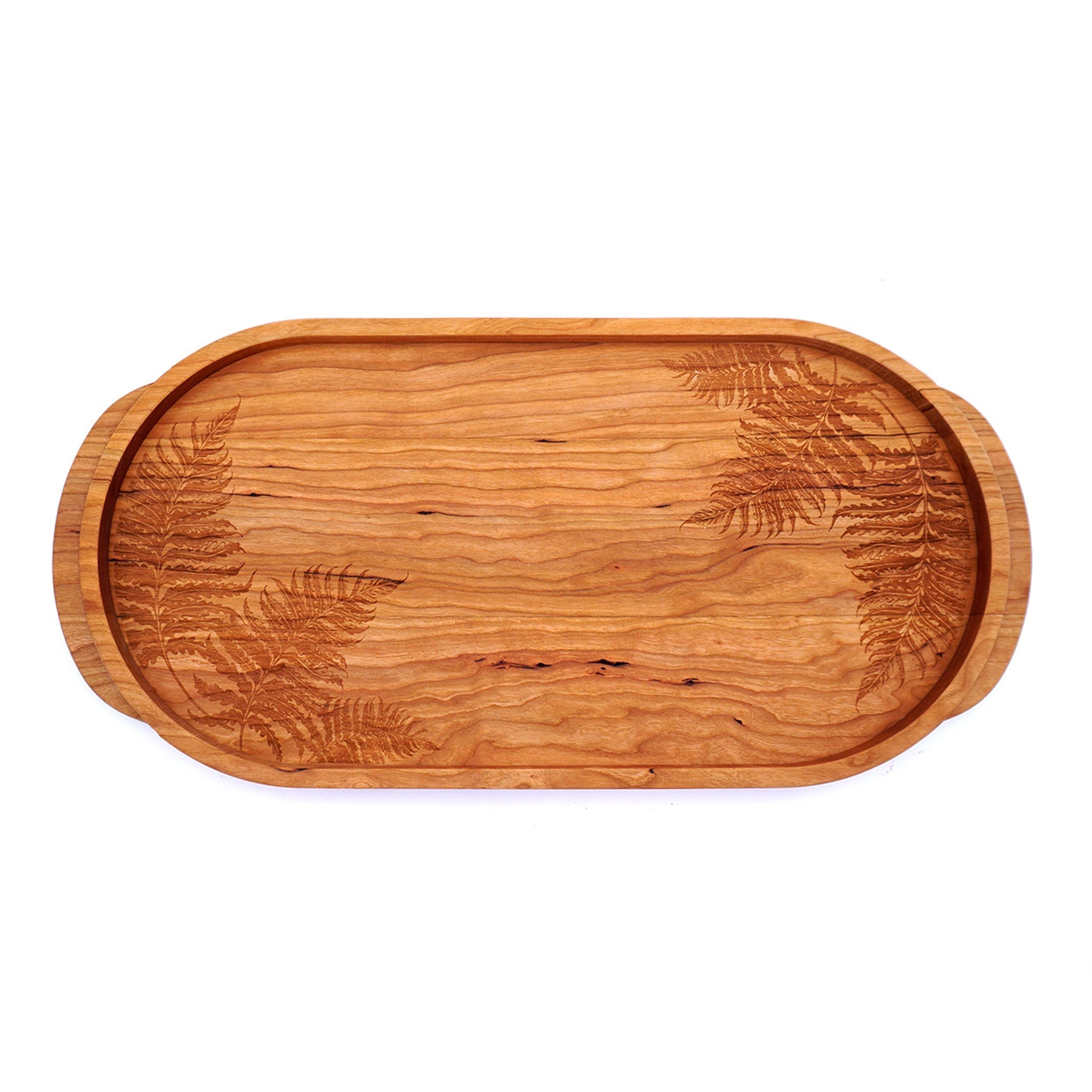 Laura Zindel Cherry Oval Wooden Serving Tray-Ferns | JK Adams