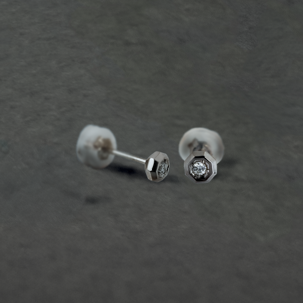 K10WG ダイヤモンド ピアス 八角形