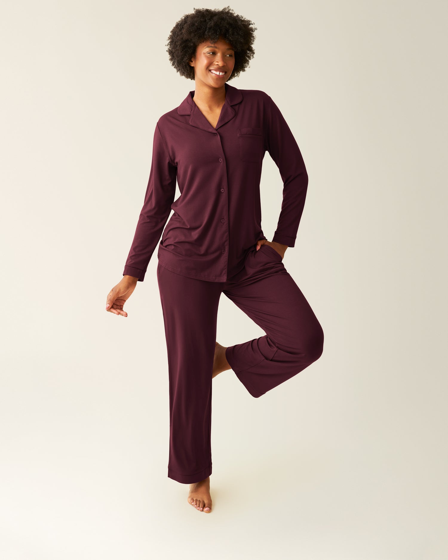 Clea Bamboo Long Sleeve Pajama Set | Deep Burgundy - Kindred Bravely