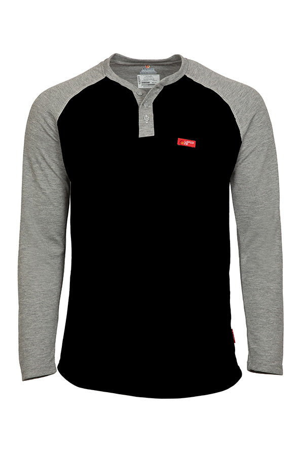 FR Raglan Sleeve Henley T-Shirt – 6oz. Inherent Knit | Black-Gray