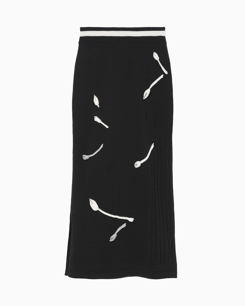 3D Floral Motif Knit Skirt - black - Mame Kurogouchi
