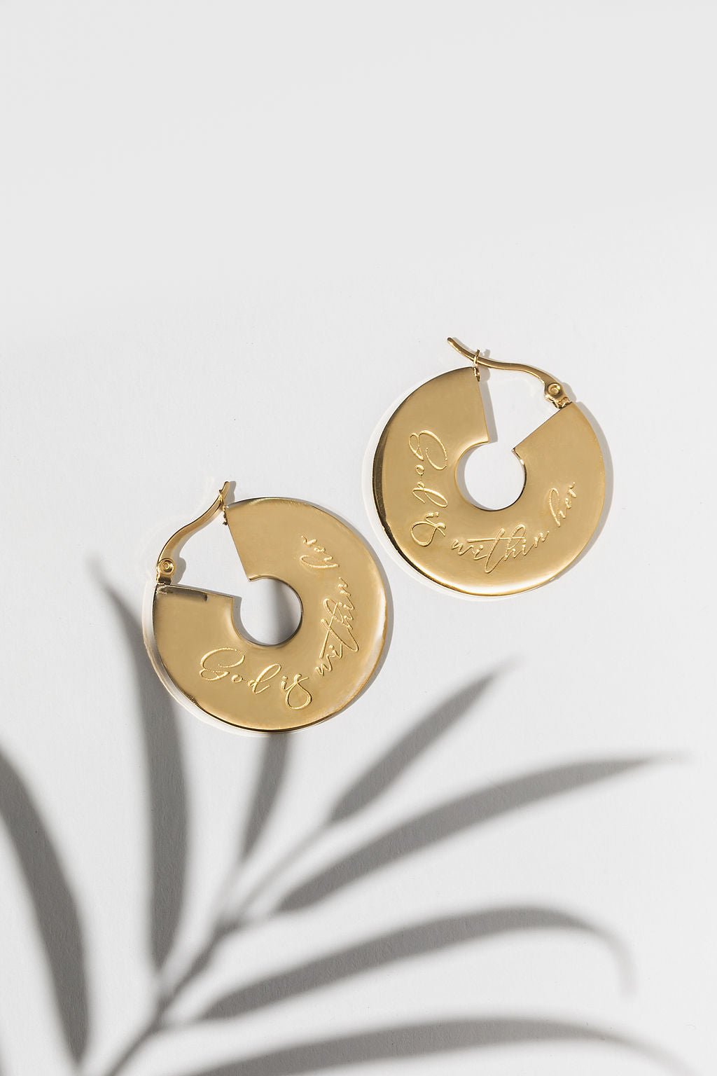 God is Within Her Small Engraved Hoops 18k Gold-Plated | A