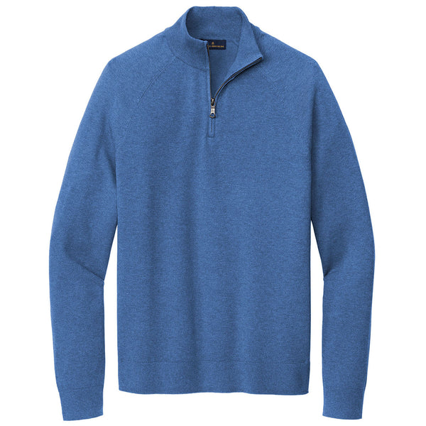 Brooks Brothers Men's Charter Blue Heather Cotton Stretch Quarter Zip