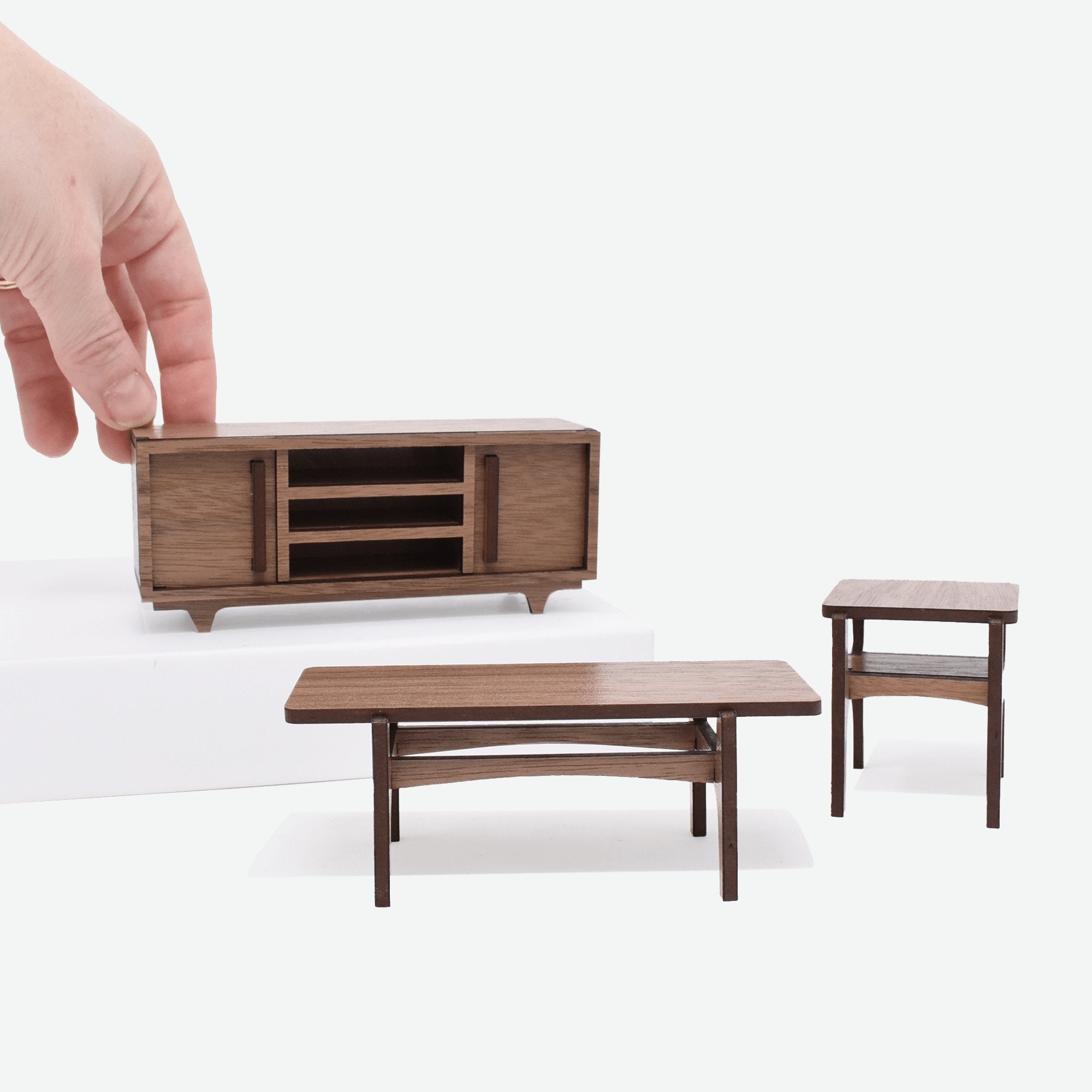 1:12 Scale Mini Mid-Century Modern Side Table (Walnut) – Mini