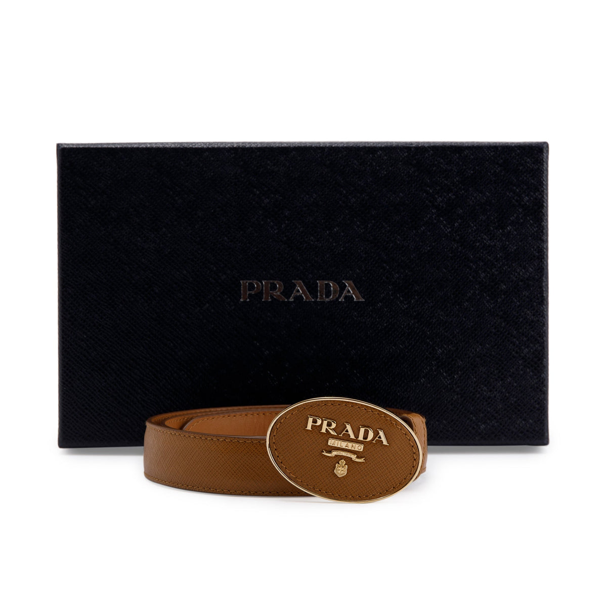 Prada Oval Savoia Logo Buckle Saffiano Leather Belt w/ Box – OLIVER'S
