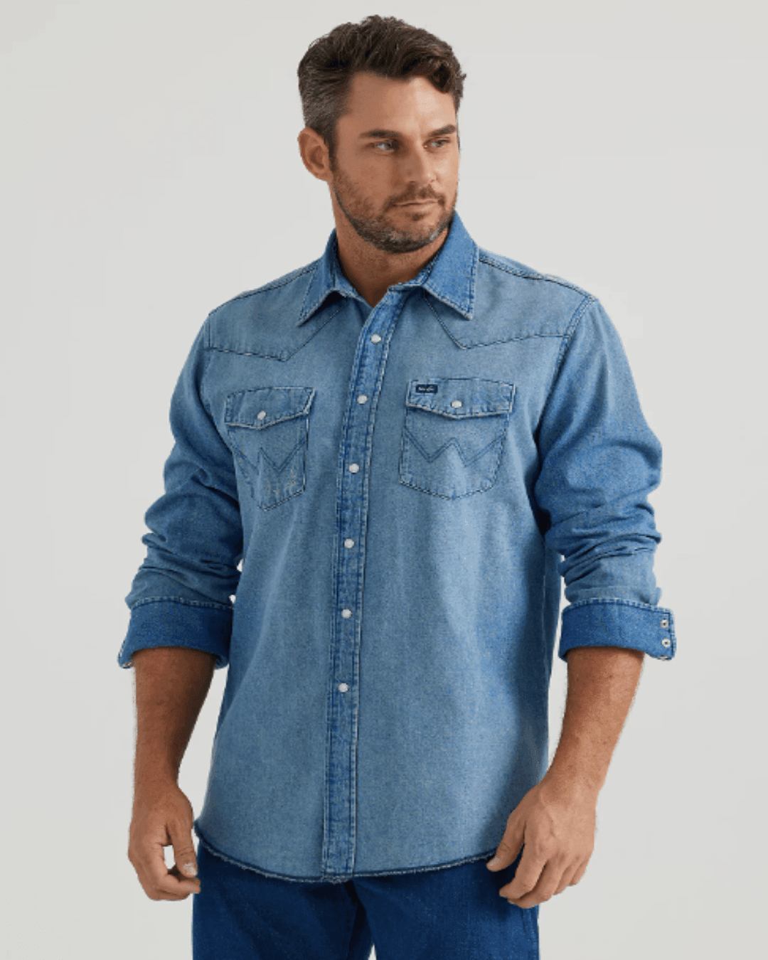 Wrangler Men's Blue Vintage Inspired Long Sleeve Western Snap