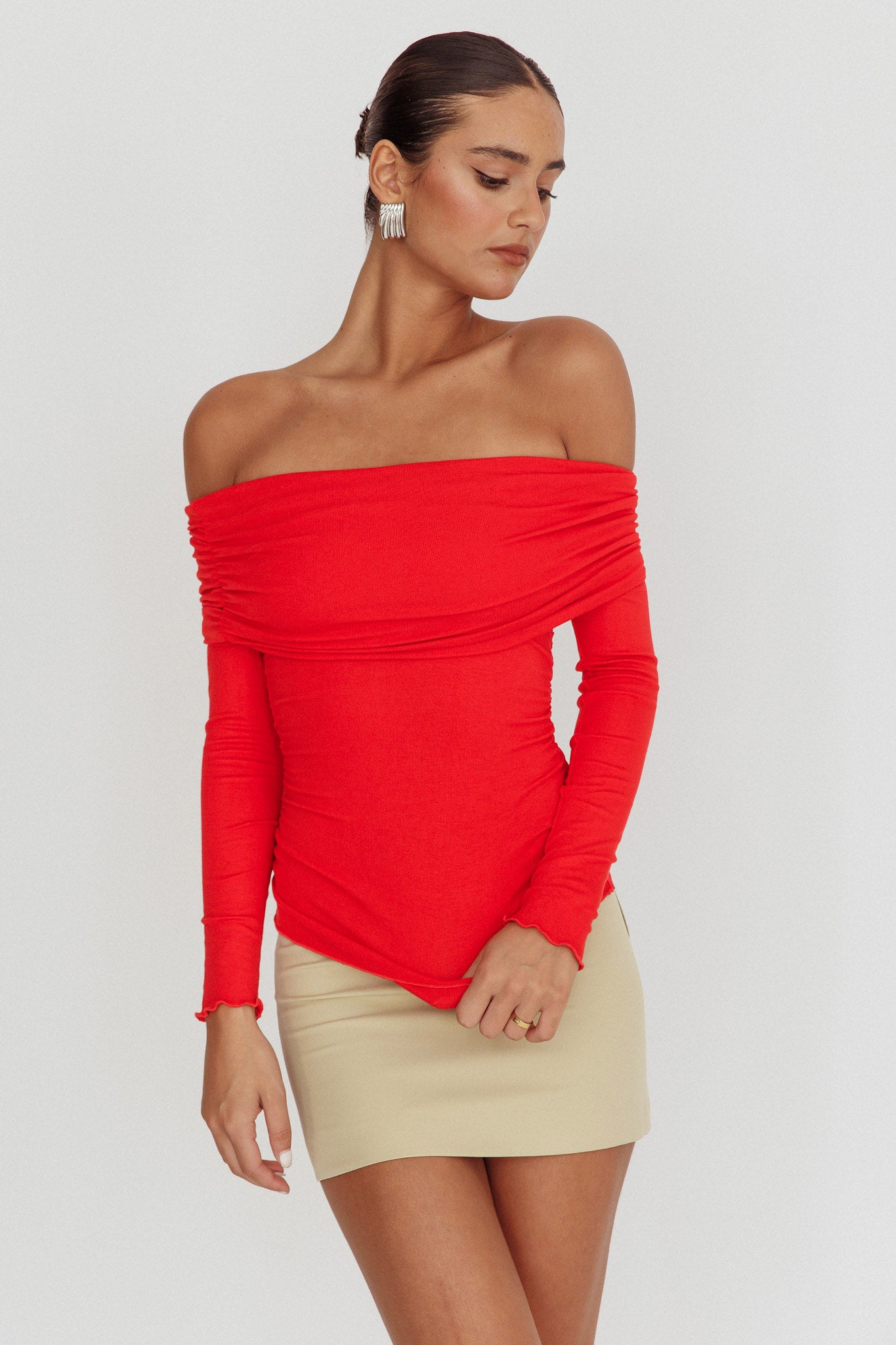 Shop the Ricki Off-Shoulder Long Sleeve Top Red