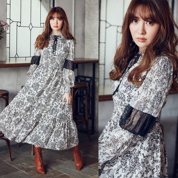 kyoplan / Winter Floral Long-sleeve Dress