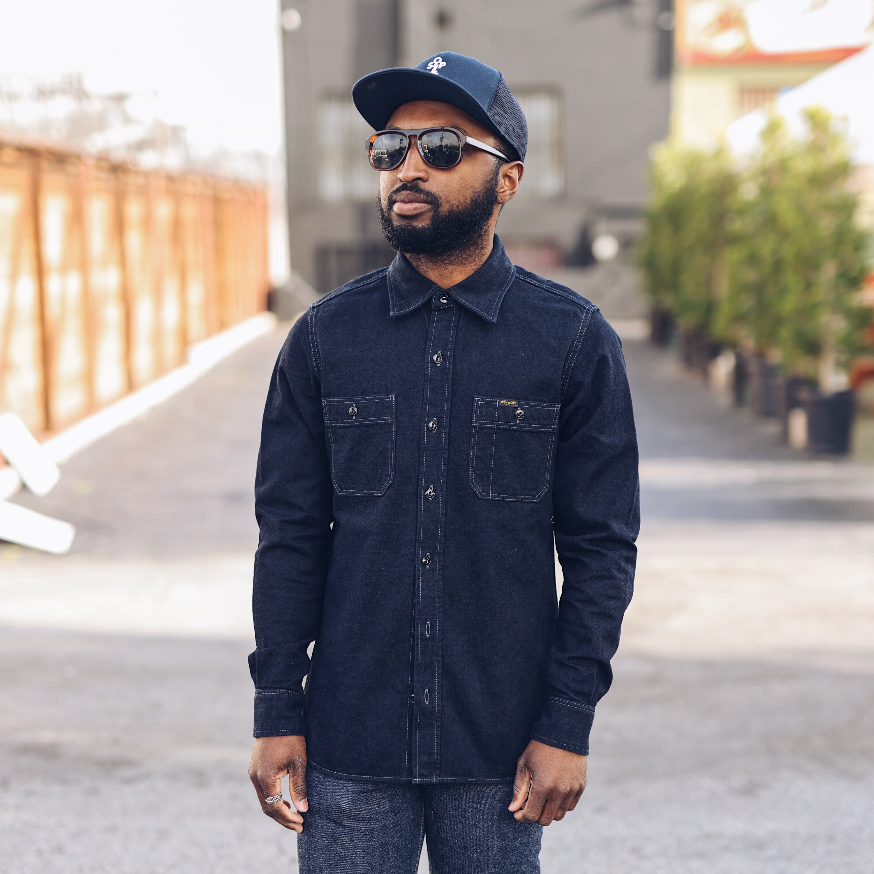 Iron Heart IHSH-323-OD 10oz Selvedge Denim Work Shirt Indigo Overdyed