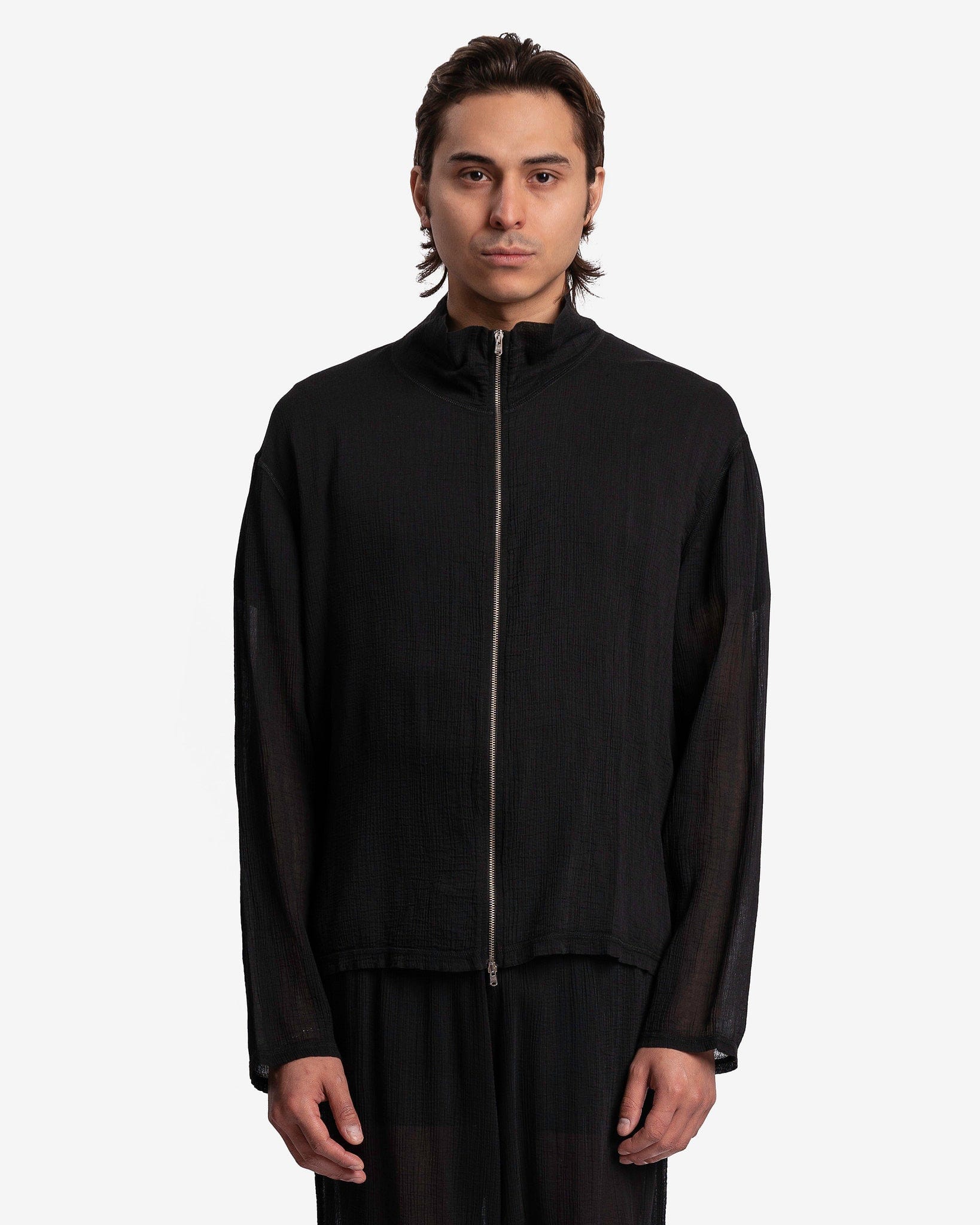 Shrunken Full-Zip Polo in Black Rayon Plait – SVRN