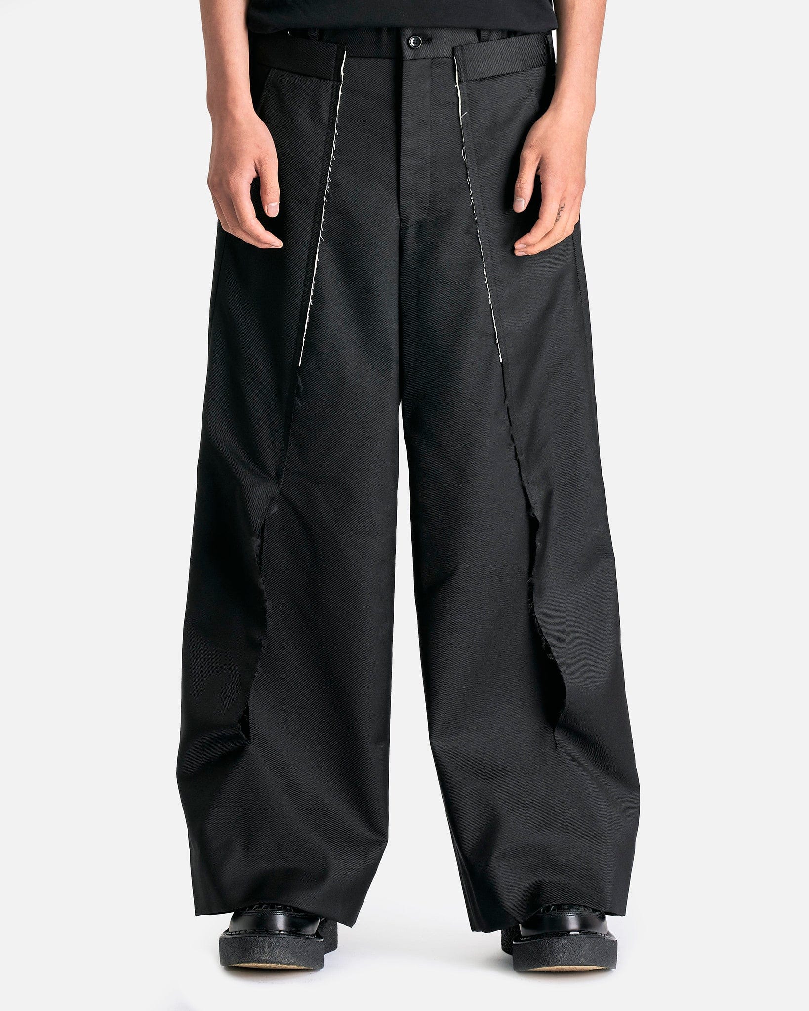 Spliced Wool Nylon Wide Leg Trousers in Black – SVRN
