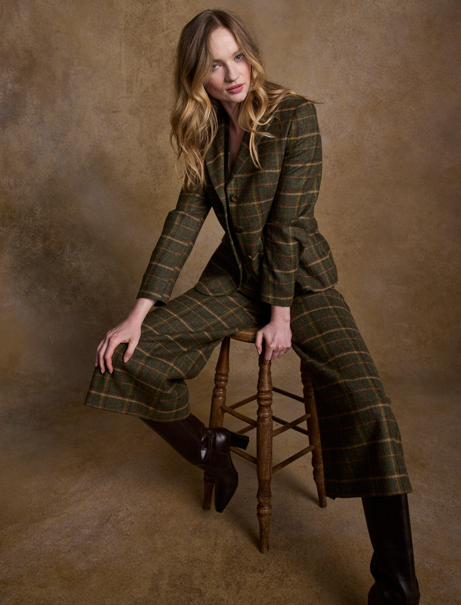 Enya Tweed Culottes - Green Herringbone | Jack Murphy – Weavers of