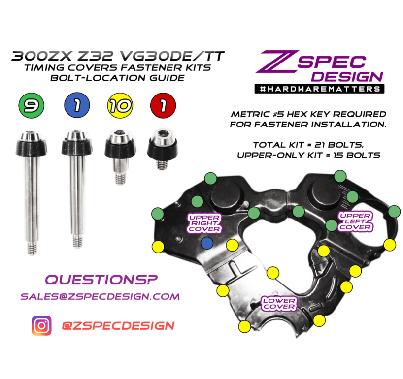 ZSPEC Shoulder-Bolt Timing Covers Fasteners, Nissan 300zx Z32 Titanium