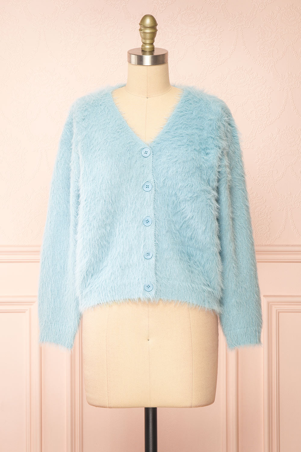 Serianna Fuzzy Button-Up Blue Cardigan | Boutique 1861