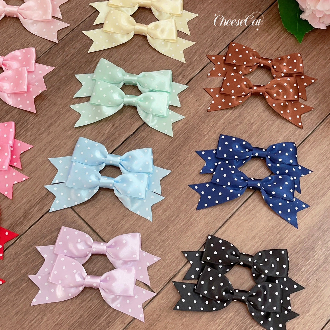 Kawaii Lolita Hair Clip Polka Dot Ribbon Bow Clips