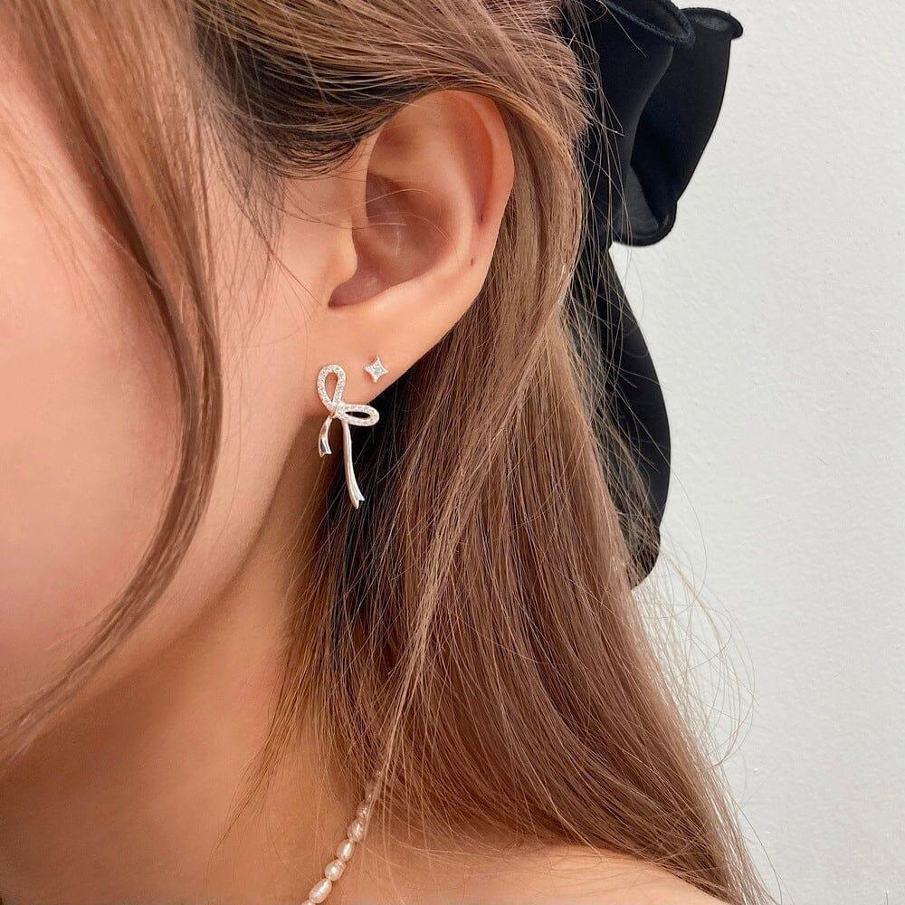 925 Silver]ロングテール ライン リボン ピアス 韓国アクセサリー