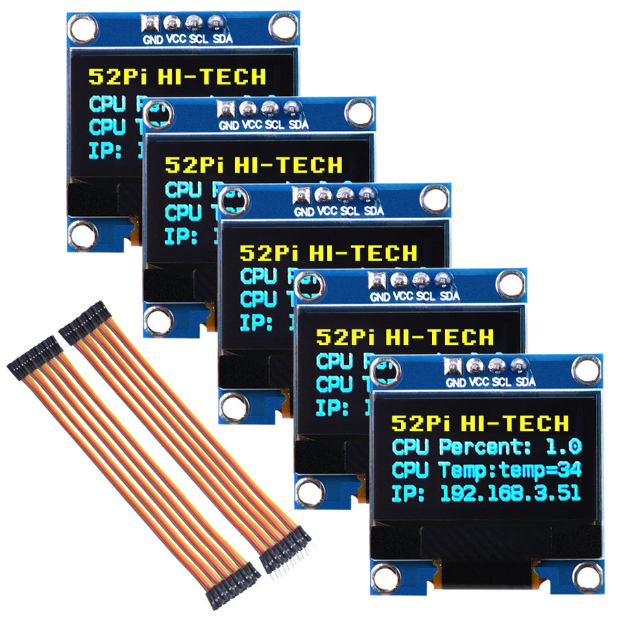 52Pi OLED Display Module I2C IIC 128X64 Pixel 0.96 Inch Display