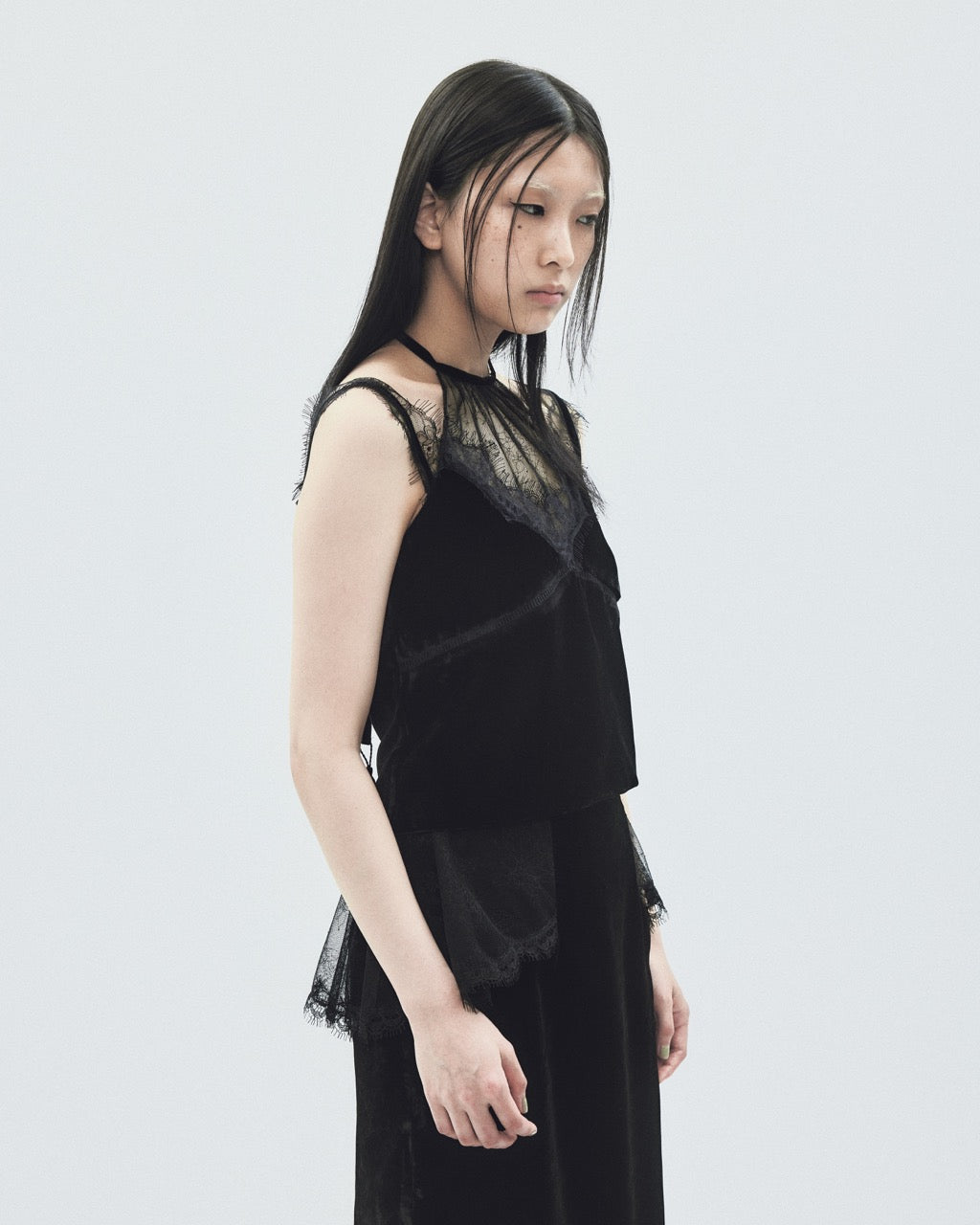 タナカダイスケ|flower lace black velour camisole tops – tanakadaisuke