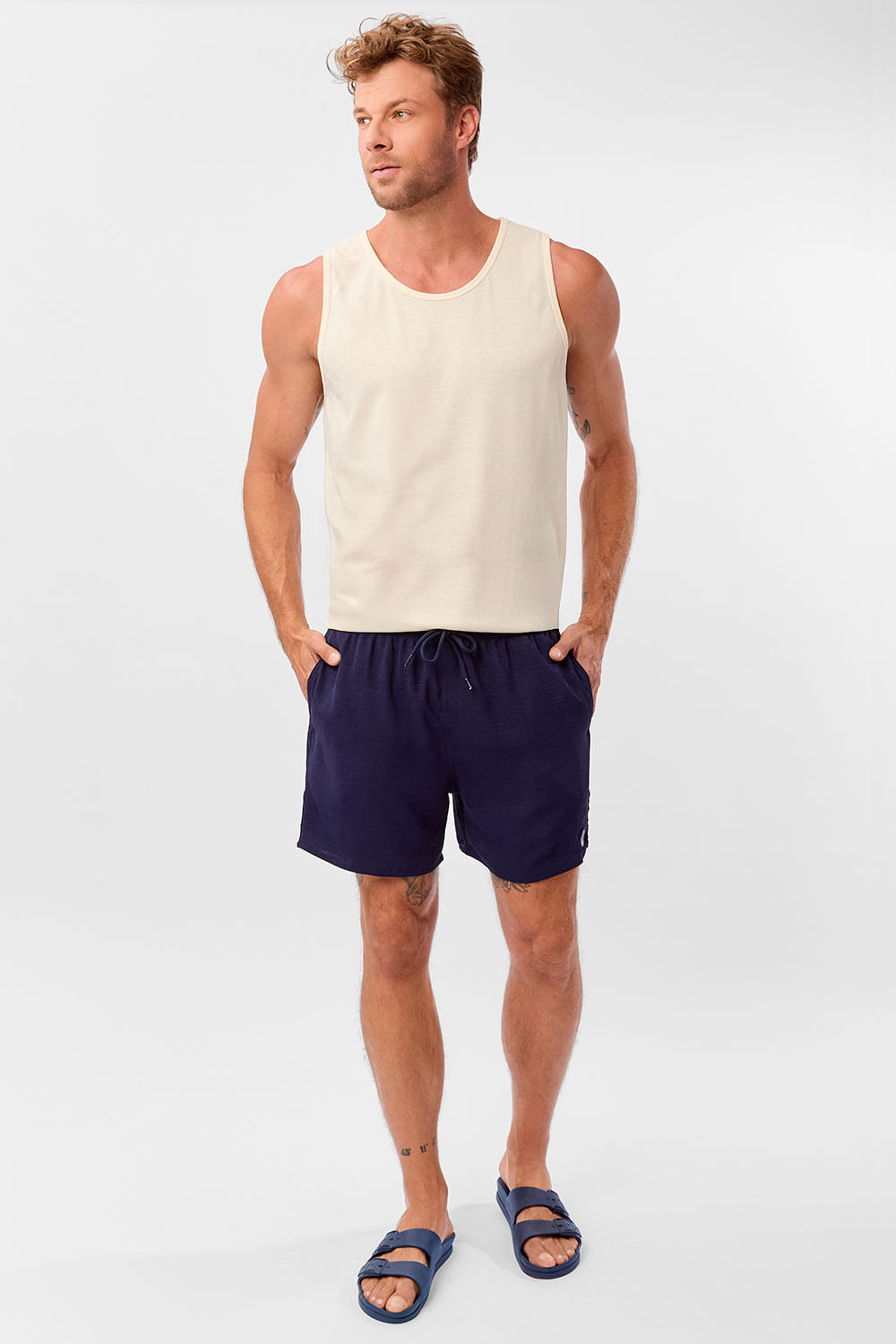 Short Liso Poli Flow Azul Marinho