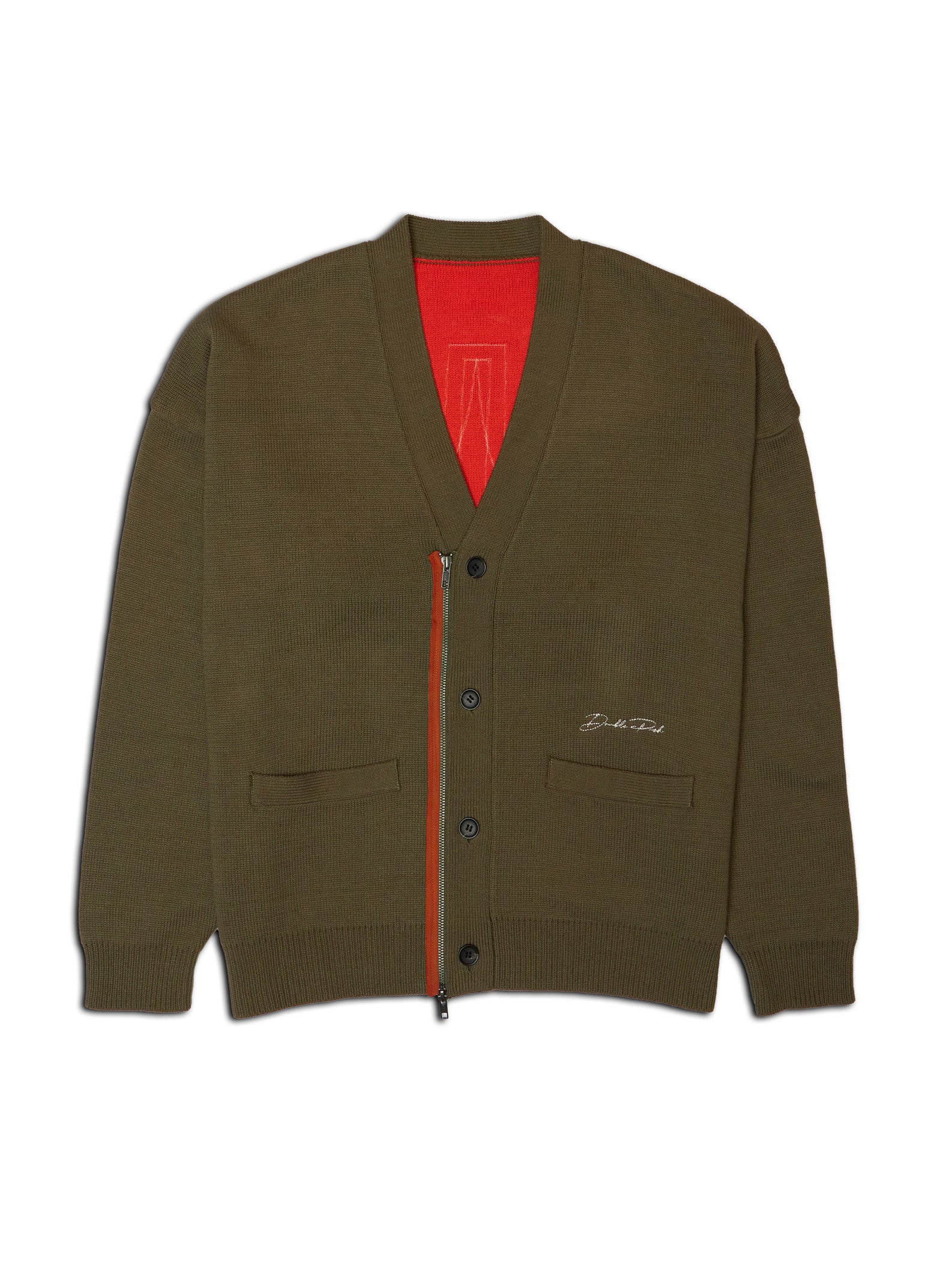 KNIT ZIP CARDIGAN KHAKI – TAIN DOUBLEPUSH