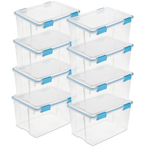 Sterilite 8 Pack 54 Qt Latching Lid Gasket Box, Clear Plastic