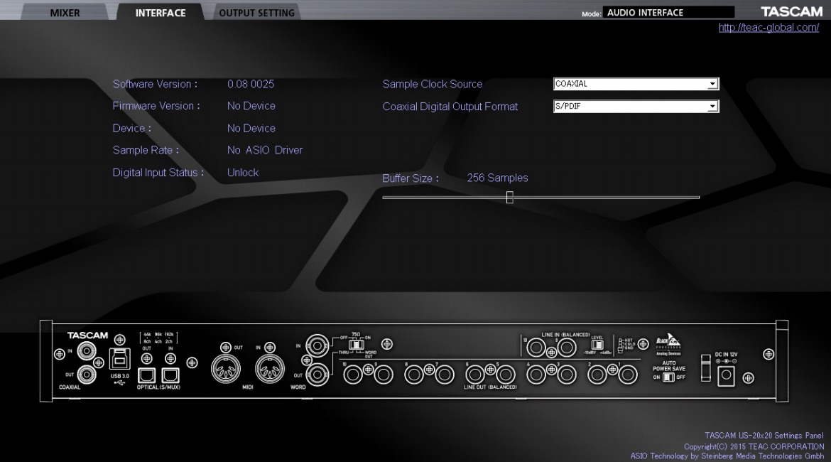 Celesonic US-20x20 | USB オーディオ/MIDIインターフェース | TASCAM