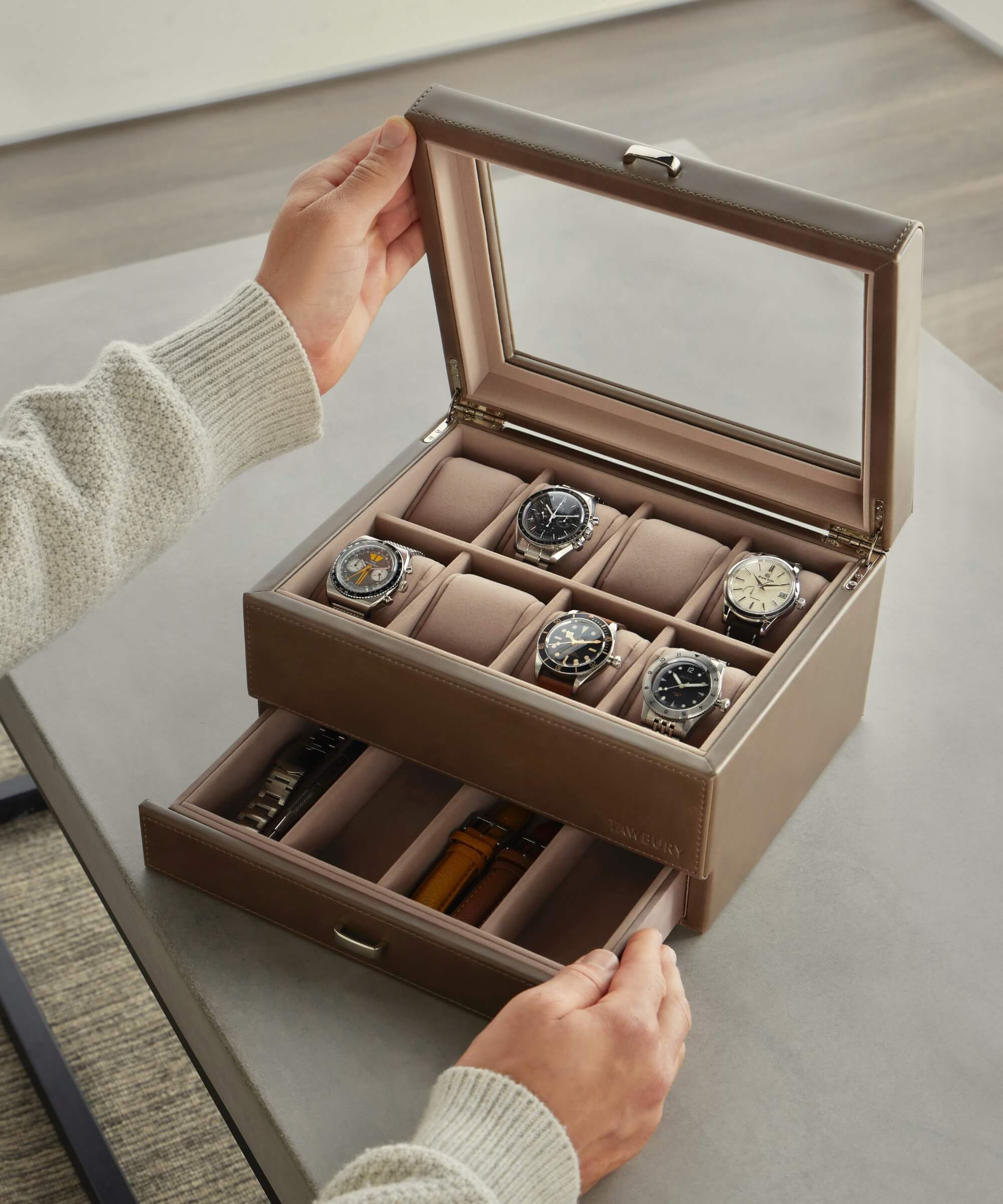 8 Slot Watch Box with Storage (Taupe) | Tawbury Bayswater