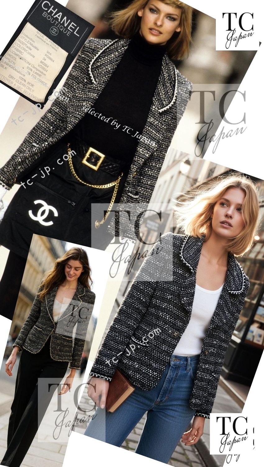 シャネル ヴィンテージ ジャケット CHANEL スーパーモデルのブラック系