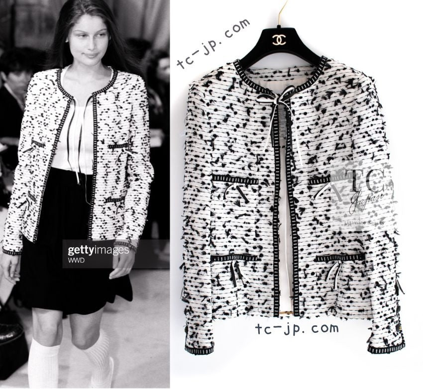 シャネル ジャケット CHANEL ヴィンテージ ホワイト ブラック リボン