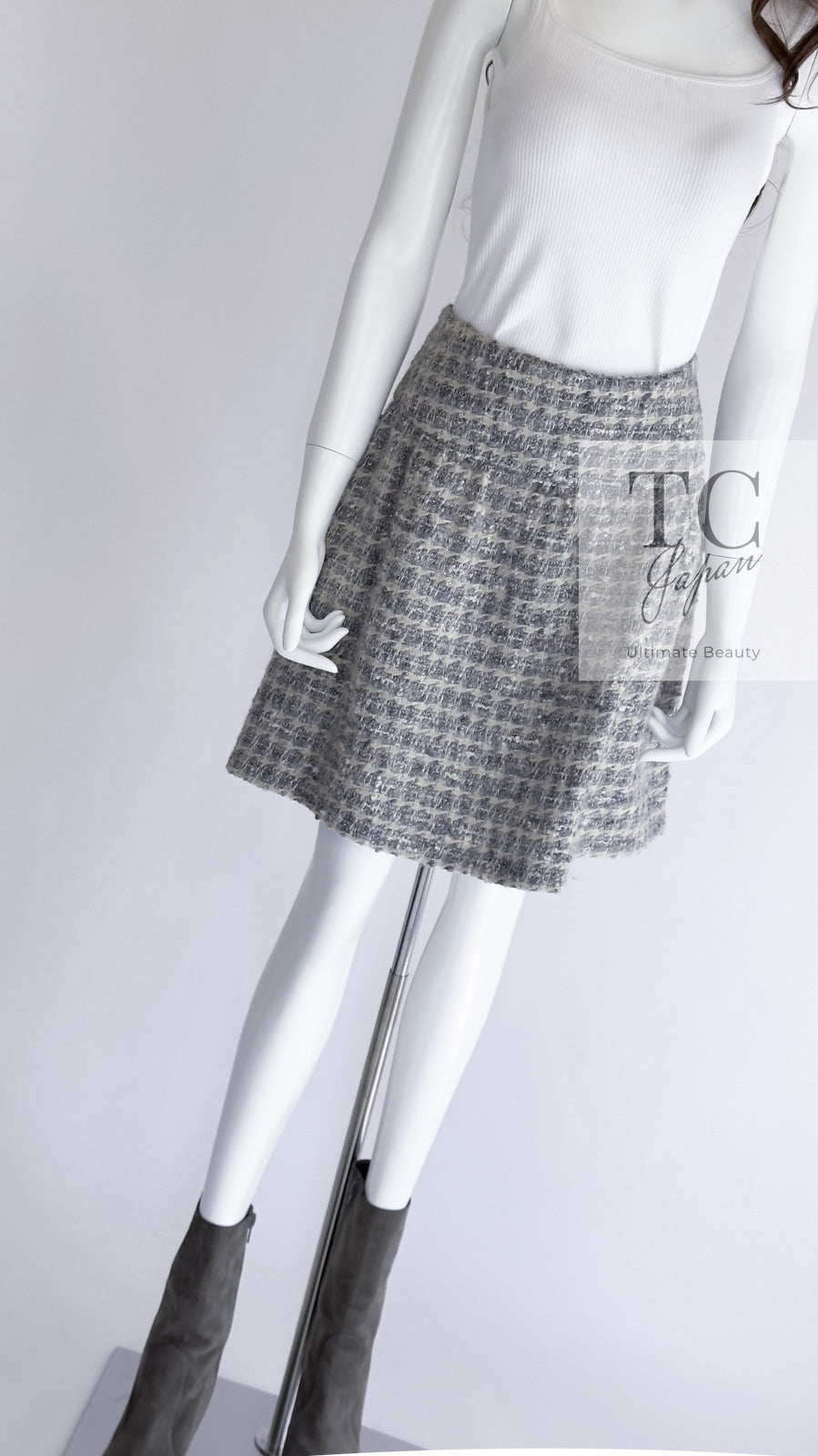 シャネル スカート CHANEL グレー シルバー ふんわり ウール カシミヤ
