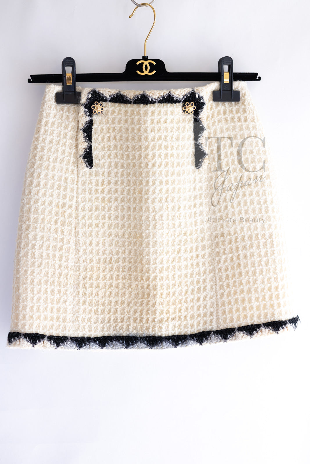 シャネル スカート CHANEL クリーム ブラック ウール ツイード 15PF