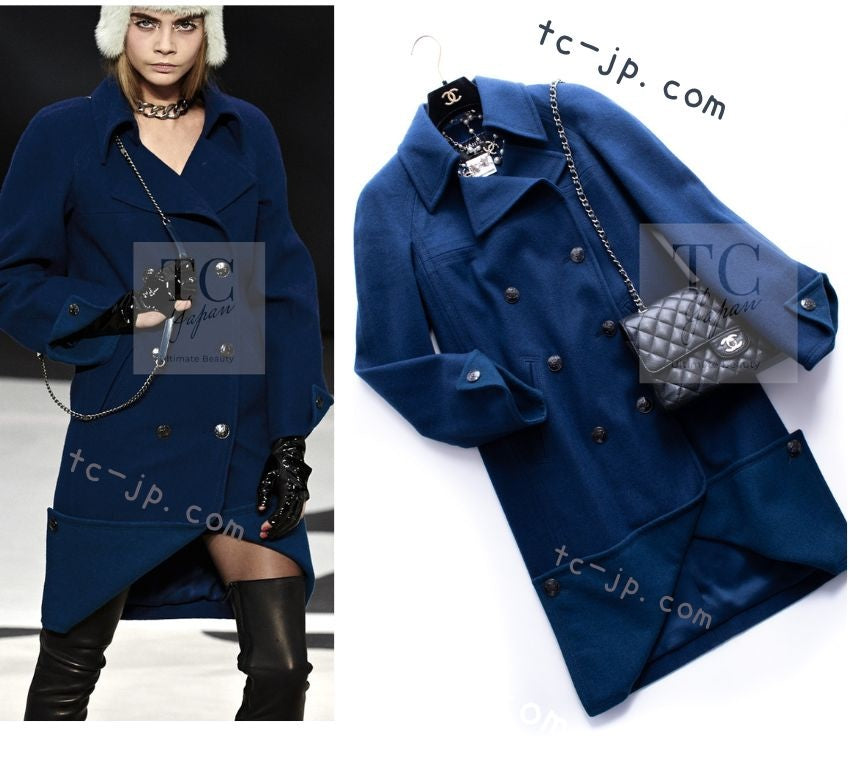 シャネル コート CHANEL ダークブルー グリーン ダブル ウール 13A