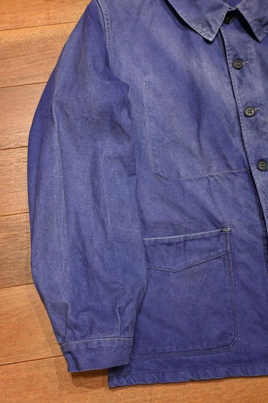 40s USED/VTG フレンチ ワークジャケット Vポケット 丸襟 コットン