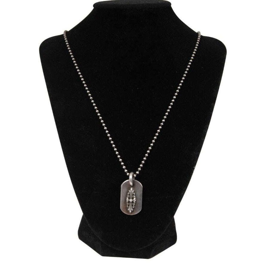Chrome Hearts Cemetery Cross Dog Tag Logo 925 Silver Ball Chain