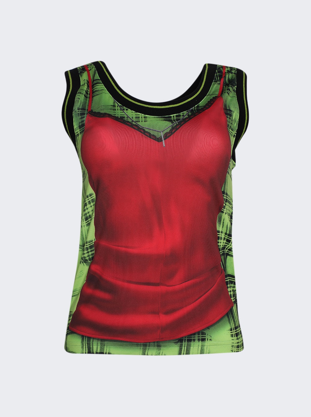 X Jean Paul Gaultier Trompe-l'oeil Lingerie Tank Top Red and Green