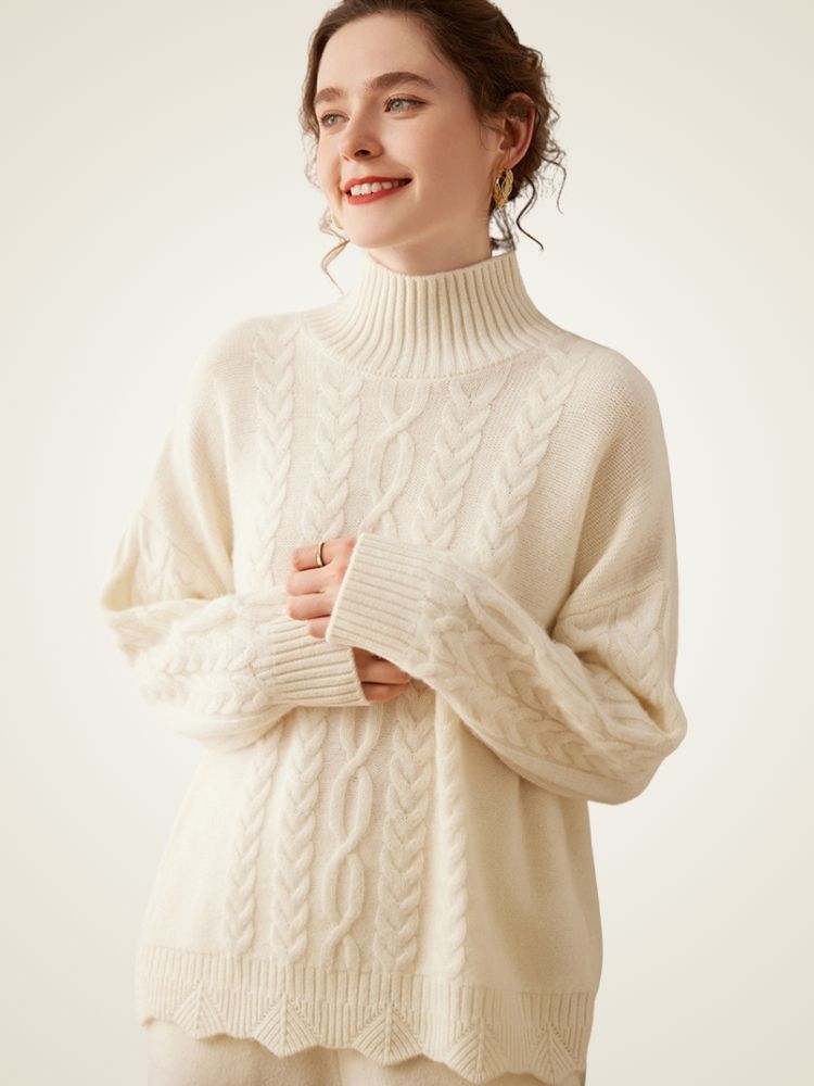 Odessa - Cable-Knit Cashmere Turtleneck Sweater | The Cashmere Studio