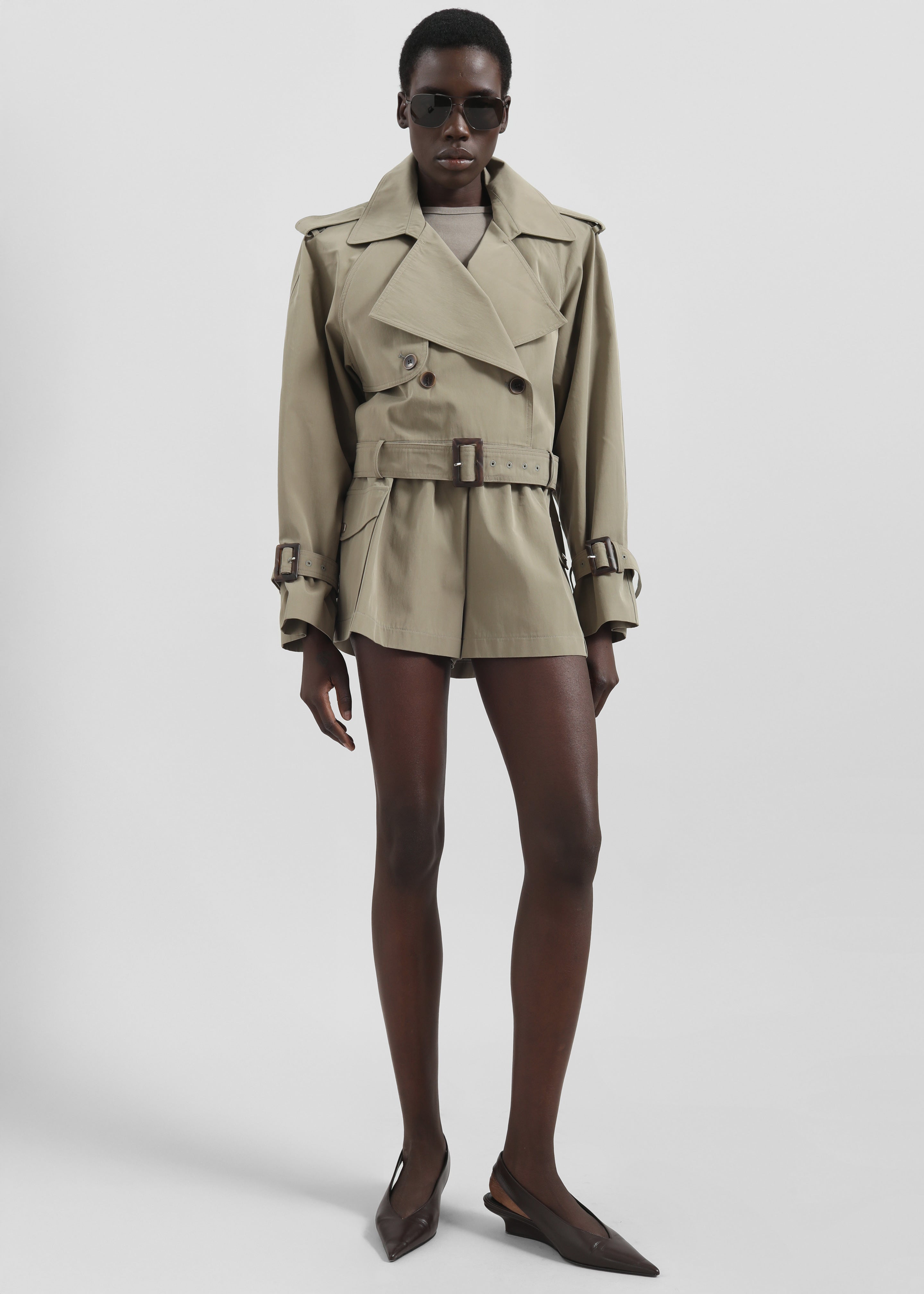 Disley Cropped Trench - Pale Olive – The Frankie Shop